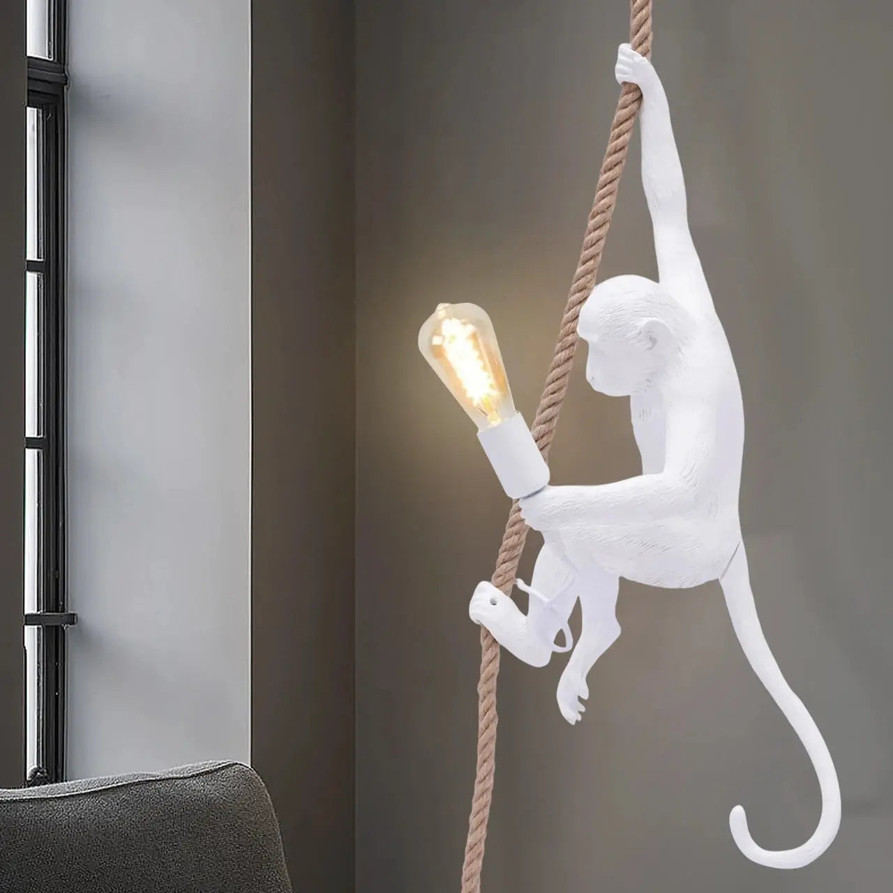 Vintage Resin Hemp Rope Monkey Pendant Light Chandelier Industrial Retro Edison Ceiling Pendant Lamp Fixture E27 for Bedrooms from PriceLows™
