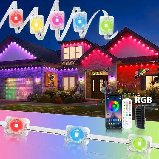 60M Smart RGB Eave Lights App & Remote IP67 Permanent Outdoor LED String Lights Home New Year Christmas Birthday DIY Lighting from PriceLows™