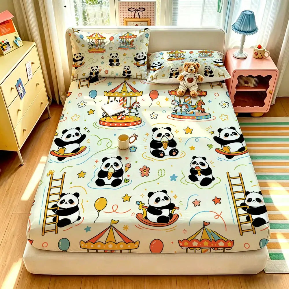 3pcs Cartoon Panda Printed Chipless Bed Sheet Set In Multiple Sizes, Soft Bed Cover, Bedroom Bedding Decoration, Gift Bedding from PriceLows™