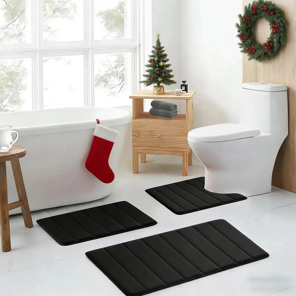 Bathroom Rugs Set Memory Foam Bath Rugs Non-Slip Bath Mat Set 3 Piece,Washable Bathroom Mats,Absorbent Shaggy Rugs Supe from PriceLows™