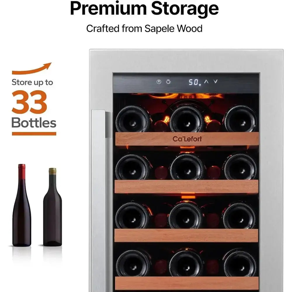 15 Dual-Zone 33-Bottle Wine Cooler with Glass Door, LED Lighting, Freestanding for Home/Bar/Kitchen (3.0 cu.ft) from PriceLows™