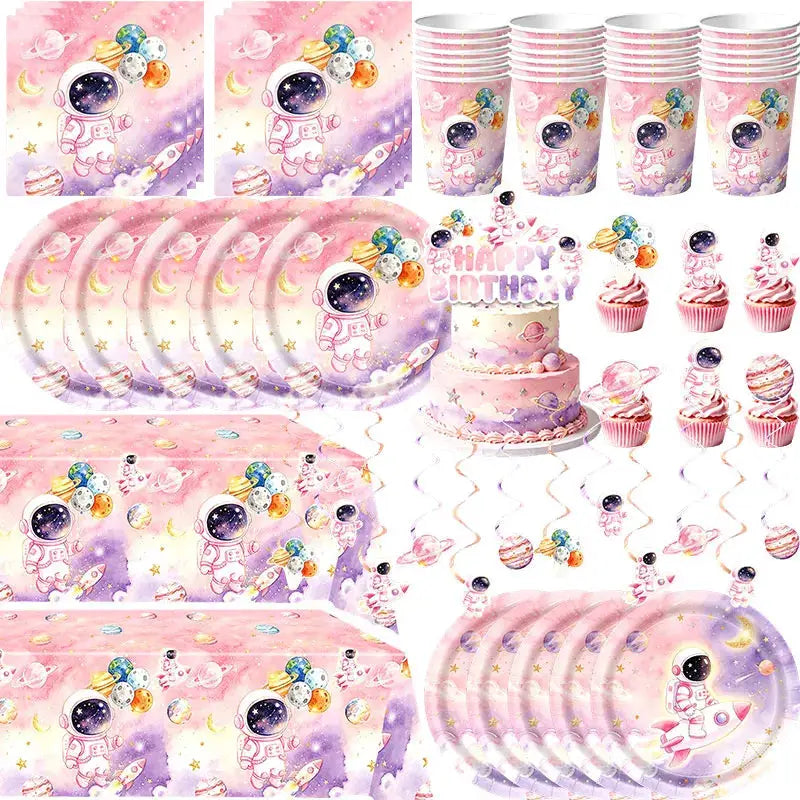 Astronaut Birthday Party Set | 61 Pcs Cup Plates Tablecloth
