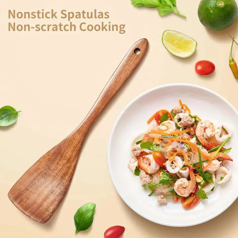 Wood Kitchenware Cooking Set Household Spatula Spoon Set Salad Spoon Fork Stirring Spoon Kitchen Baking Set With storage bucket from PriceLows™