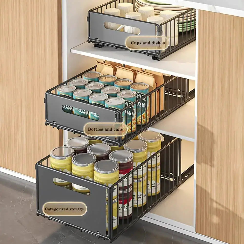 2PCS Pull Out Cabinet Organizer Under Sink Organizer Slide Out Drawers Pantry Shelves Drawer Storage for Kitchen Cabinet from PriceLows™