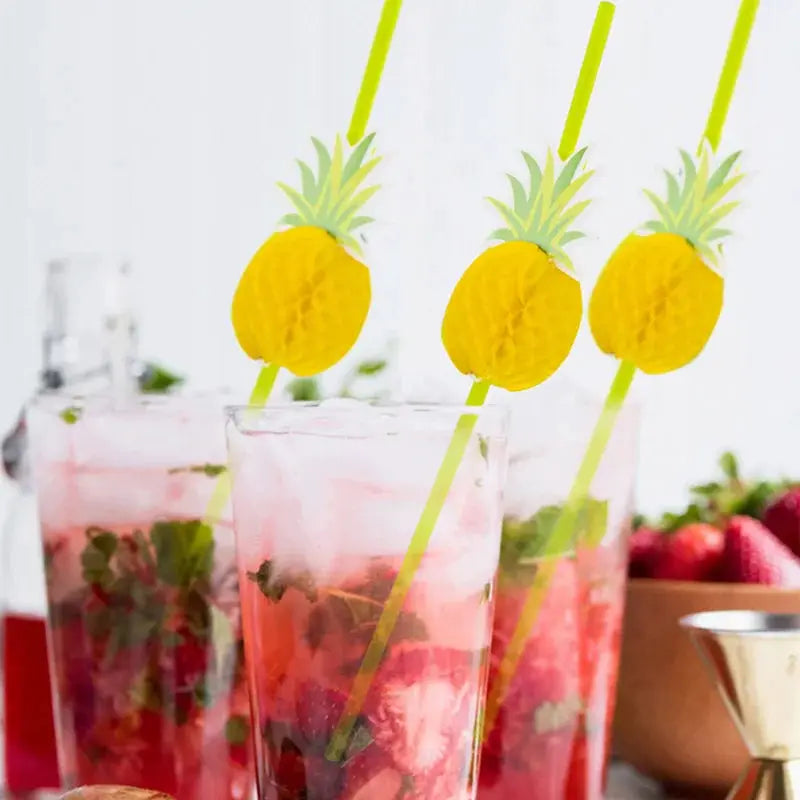 Disposable Flamingo Straw | Tropical Pineapple Design | 25 Or 50 Pieces