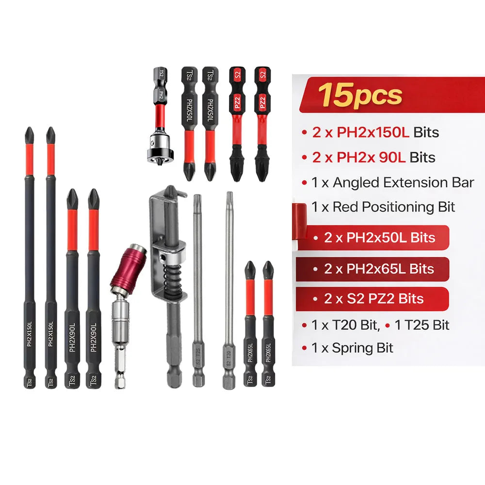 Rafford PH2 Magnetic Steel Screwdriver Bit Set — 15-Piece S2 Steel Impact Bit Set, Multi-Size Tool Accessories from PriceLows™
