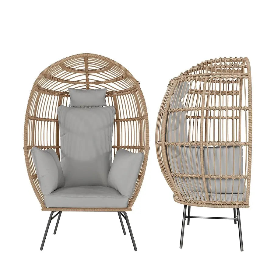 Wicker Egg Chair with Ottoman, Waterproof UV Resistant Patio Lounge Chair with Cushions, Accent Furniture for Garden, Balcony from PriceLows™