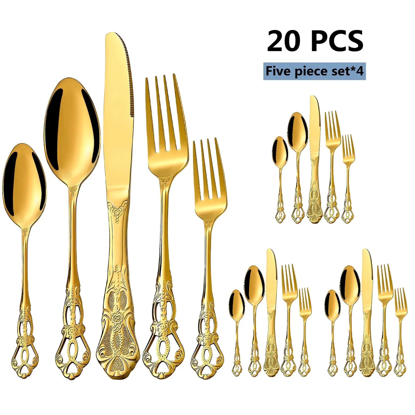 20-40pcs Black/Gold/Silver Dinnerware Set including Knife/Fork/Spoon for Home Restaurant Wedding Party Use from PriceLows™