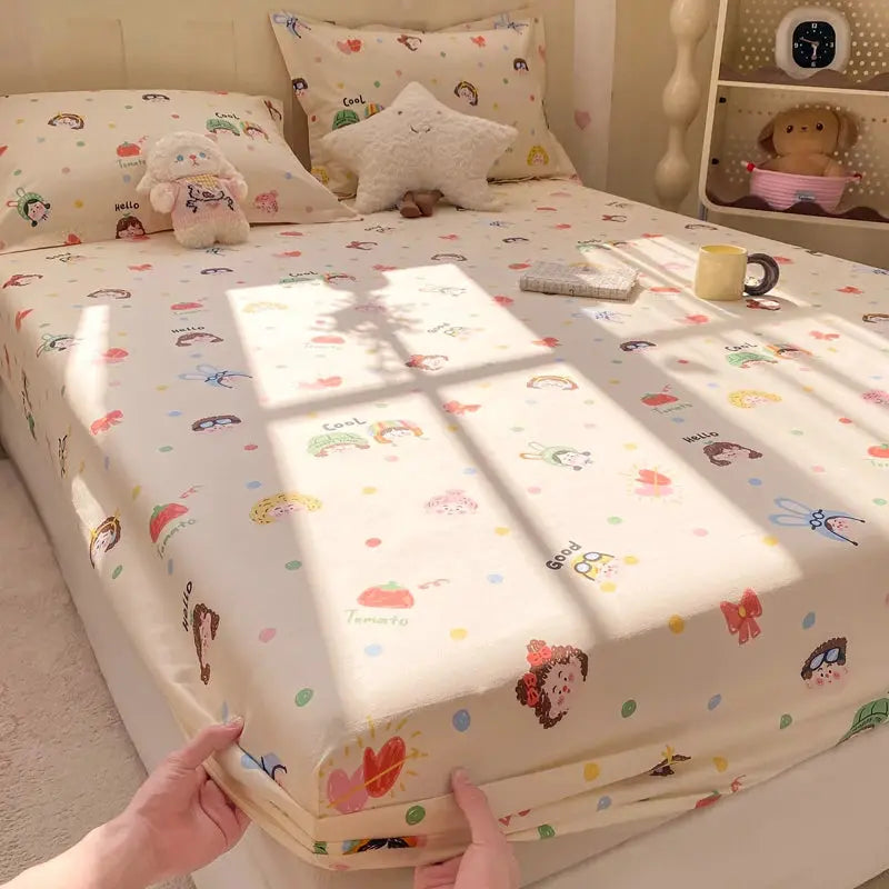 100% Cotton Fitted Sheet, Soft Breathable Cartoon Print Mattress Cover, 25cm Deep Pocket Wrinkle Resistant for 1/2 Person Size from PriceLows™