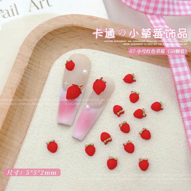 58Pcs New Cute Strawberry Mini Resin Nail 3D Art Stickers Kawaii Decorations Carfts Stones For Korean Nail Art Decorations from PriceLows™