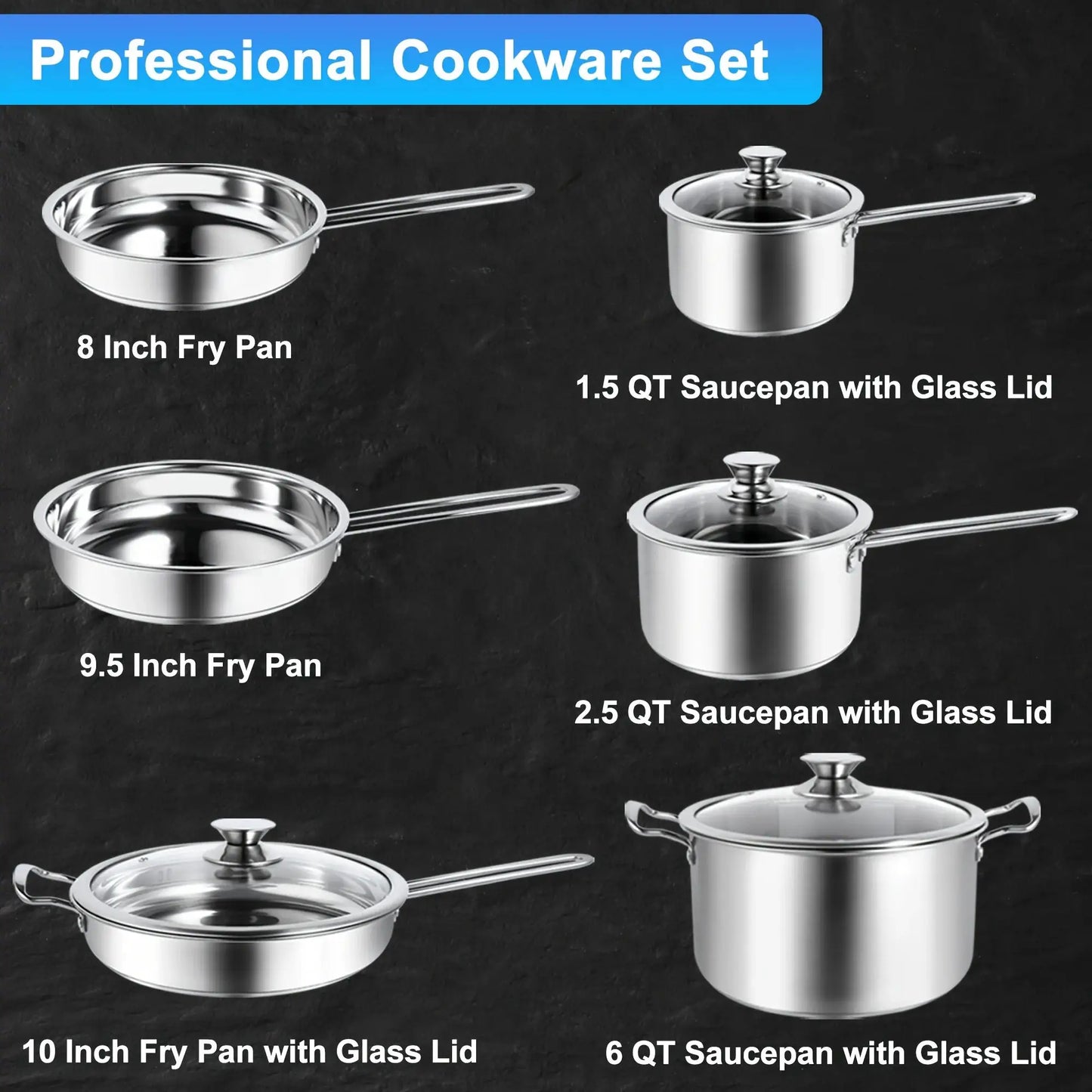 10 Pieces Stainless Steel Pots And Pans Set, Kitchen Cookware Sets, Induction Cooking Set Compatible With All Stovetops from PriceLows™
