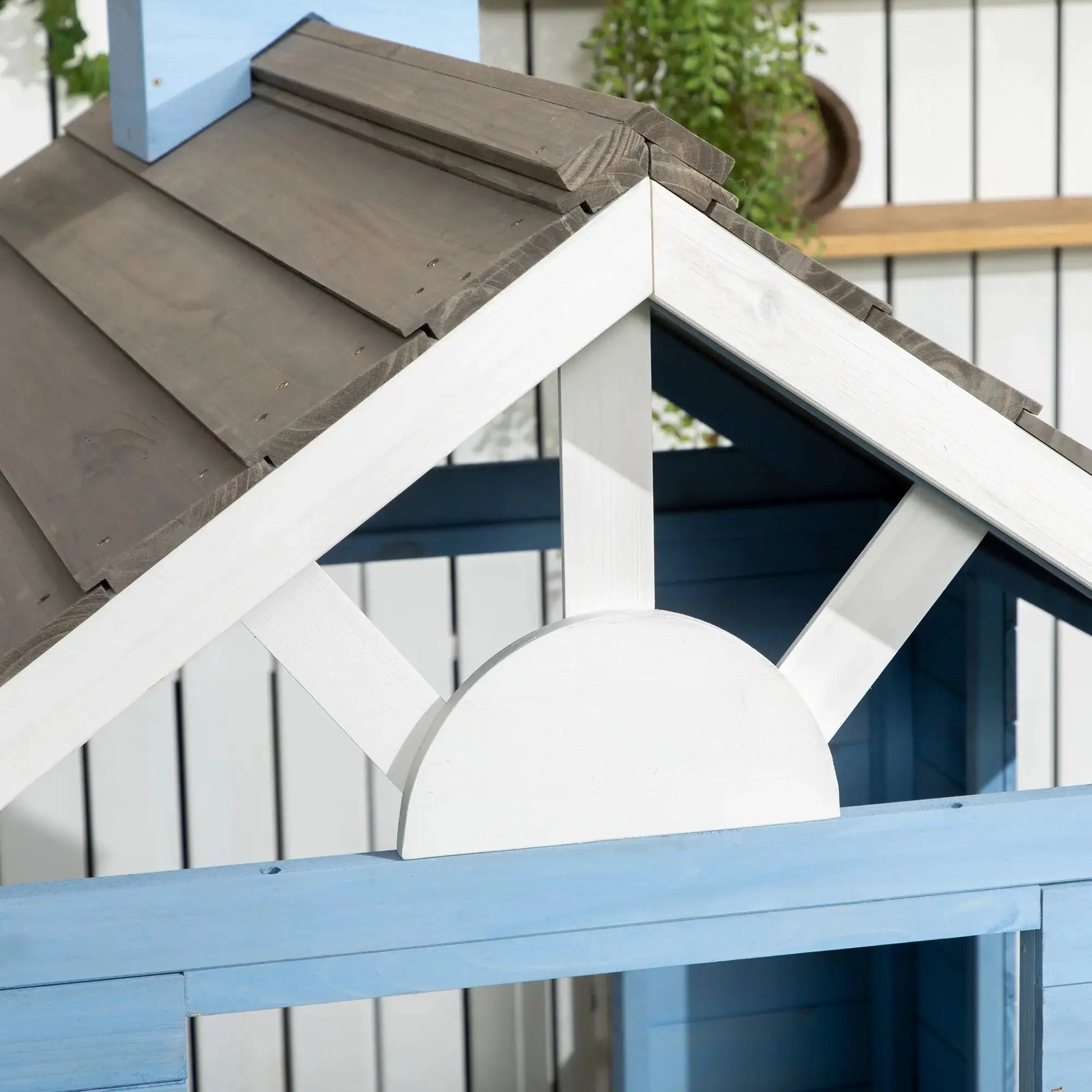 Outsunny Playhouse for Kids Outdoor, Country Style Wooden Playhouse with Flower Pot Holders, Working Door, Windows from PriceLows™