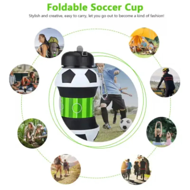 Football Silicone Collapsible Cup Drop-proof Portable Folding Water Bottle Leak-proof Kids Sports Travel Mug BPA Free from PriceLows™