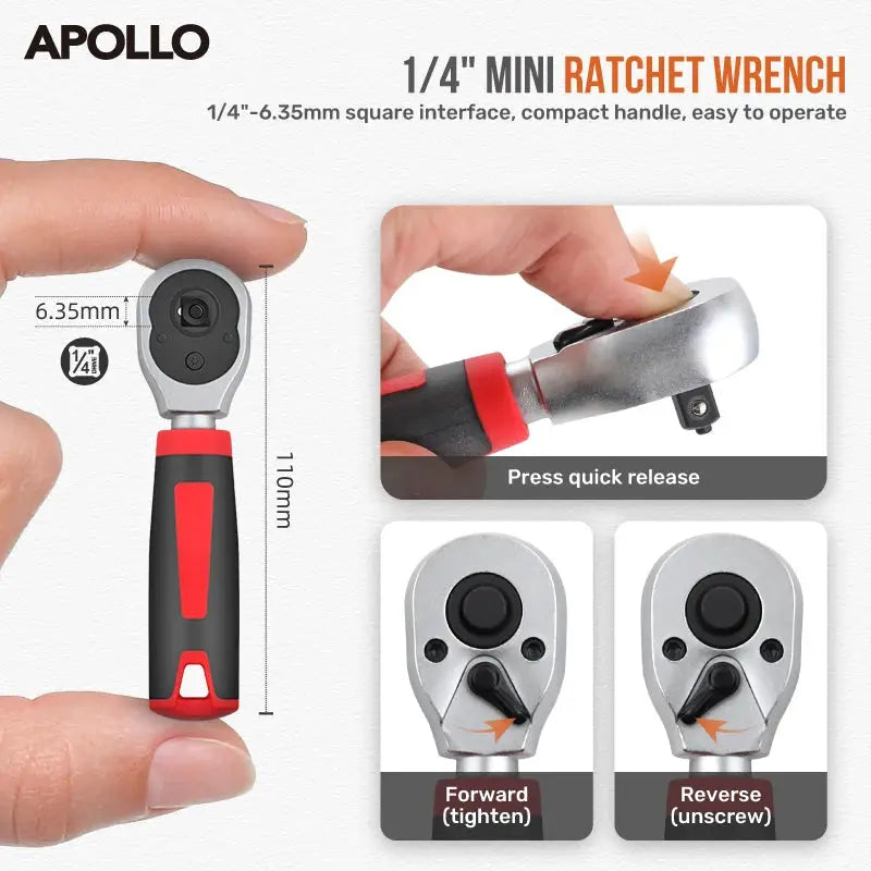Apollo 35Pcs 1/4" Mini Ratchet Wrench Socket Set w/ Hex Bits & Quick-Release for Auto Repair Socket Wrench Set & Hand Tool Kit from PriceLows™