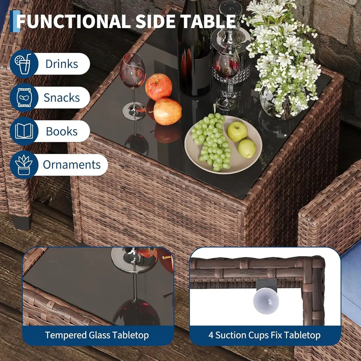 3-Piece Outdoor Patio Bistro Set – Gradient PE Rattan Chairs & Side Table – Compact All-Weather Wicker Garden Furniture for Balcony, Porch, Terrace, Small Spaces from PriceLows™