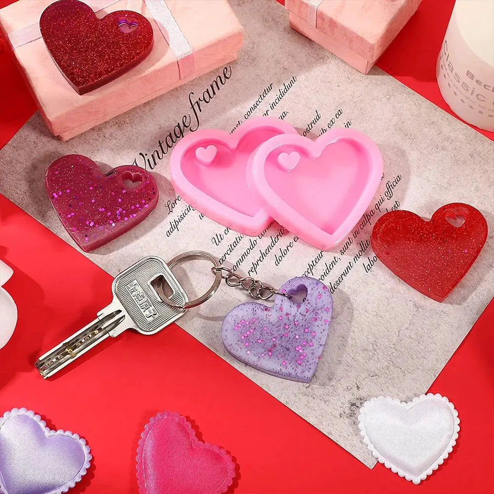 Heart Keychain Silicone Mold Set With Rings Jewelry Making 20 Pcs