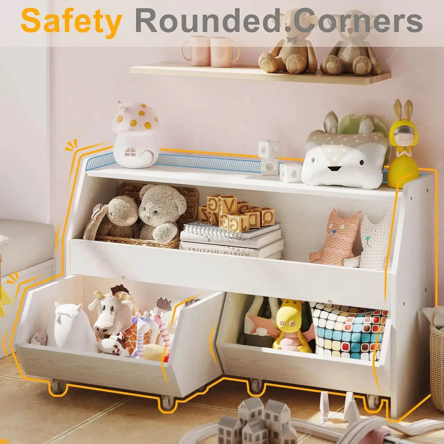 Toy Storage Cabinet with Drawers, Boys and Girls Toy Shelf with Wheels, Toy Organizer Kids Bookshelf with Storage for Nursery from PriceLows™