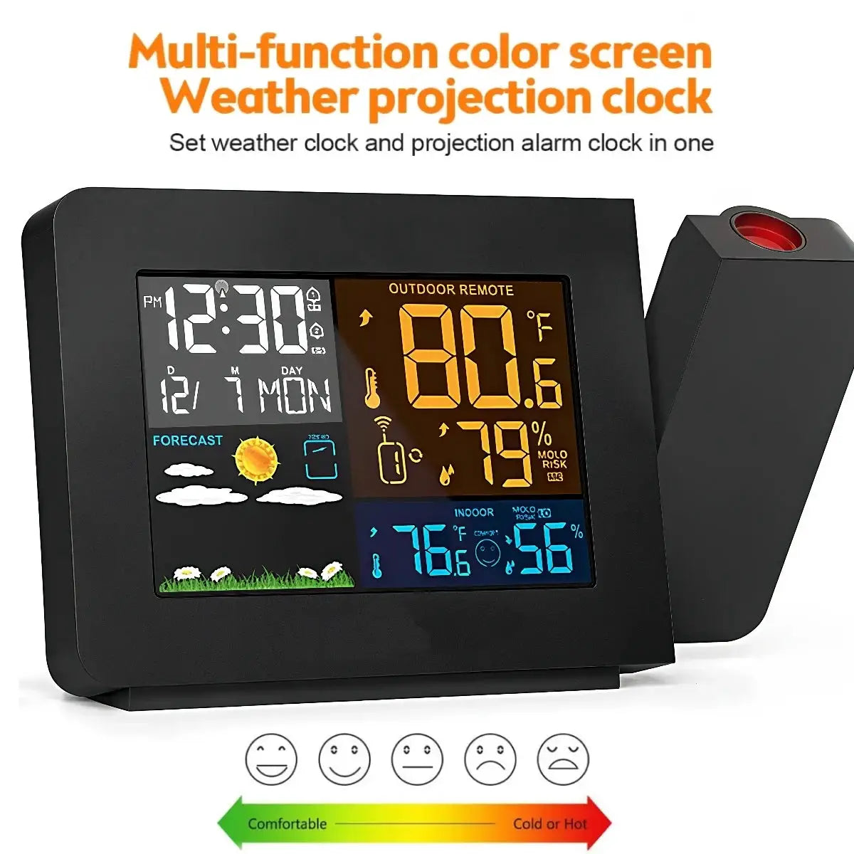 Projection Alarm Clock with Weather Station, Atomic Clock with Indoor Outdoor Thermometer & Humidity Monitor, WWVB Digital from PriceLows™