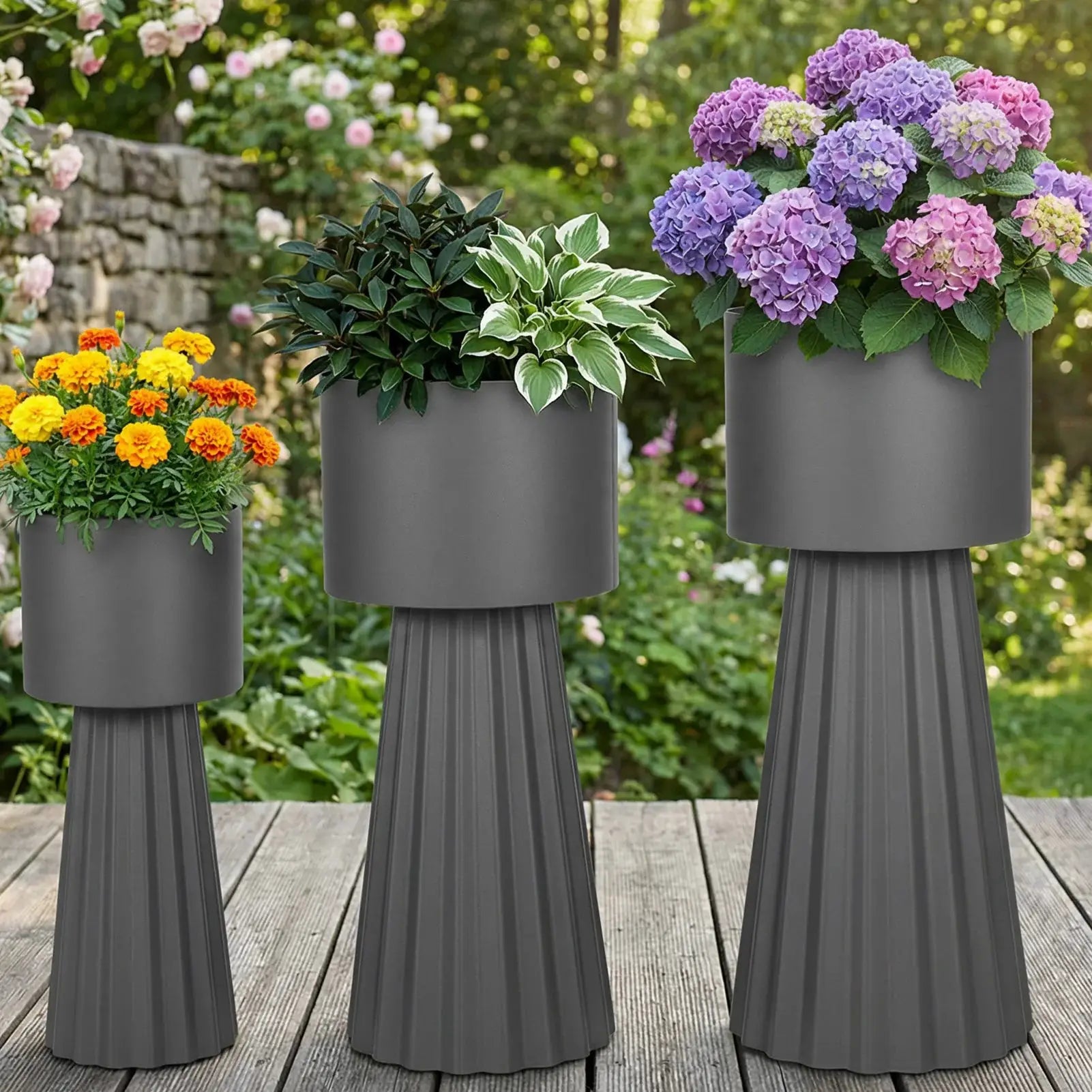 3pcs Metal Plant Pots with Stand Indoor Outdoor Tall Flower Pots 9.1in 10.6in 11.8in for Living Room Corner Kitchen Office Garde from PriceLows™