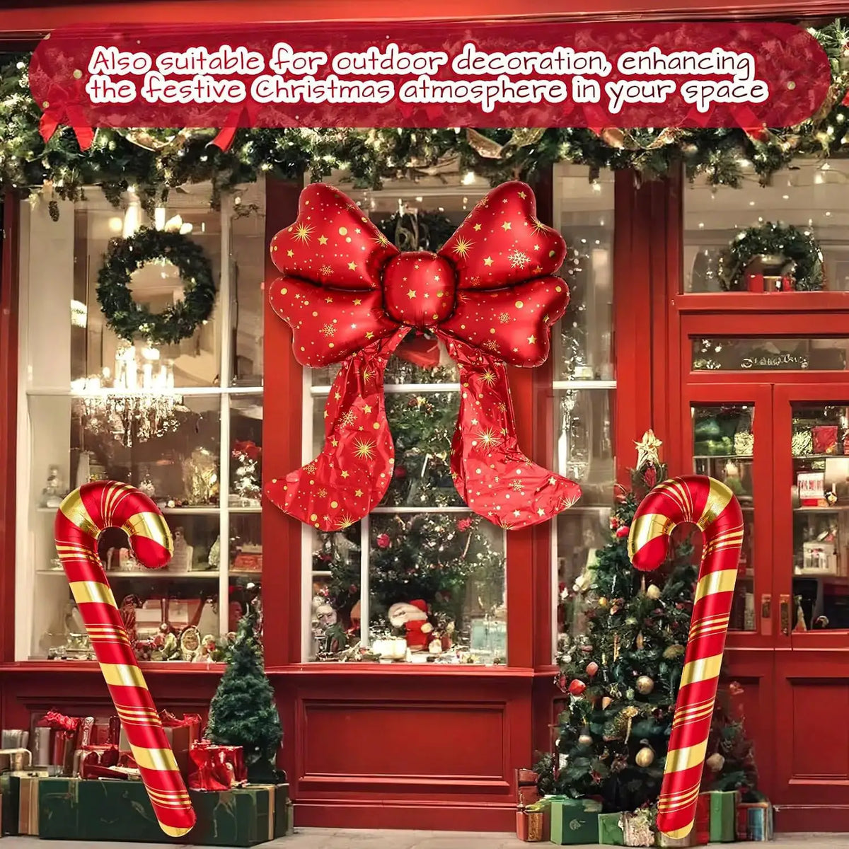 Giant Christmas Balloon Set | 3 Piece | Red Bow And Candy Cane | 5.7 Feet