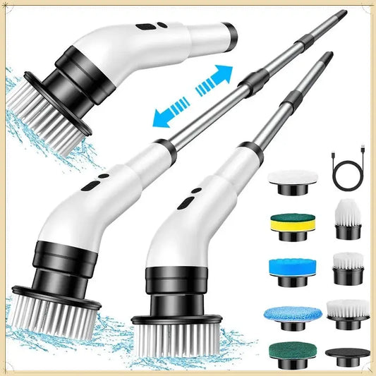 Cordless Spin Scrubber | 9 Brush Heads | Telescoping Handle | Shower Kit