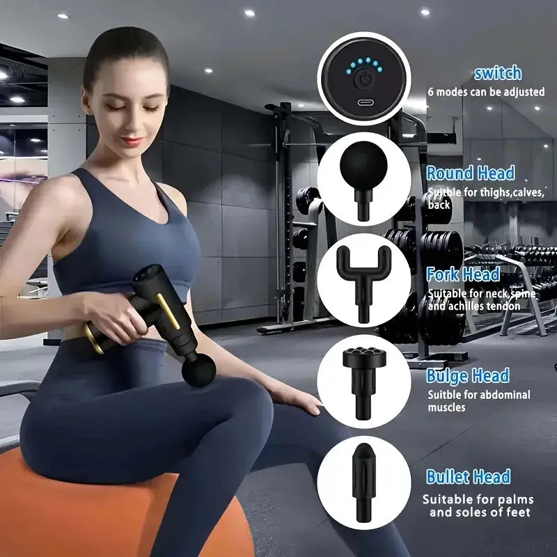 Portable Wireless Massage Gun Electric Deep Tissue Relaxer LED Screen 4 Massage Heads 1200mAh Battery for Body Pain Relief from PriceLows™