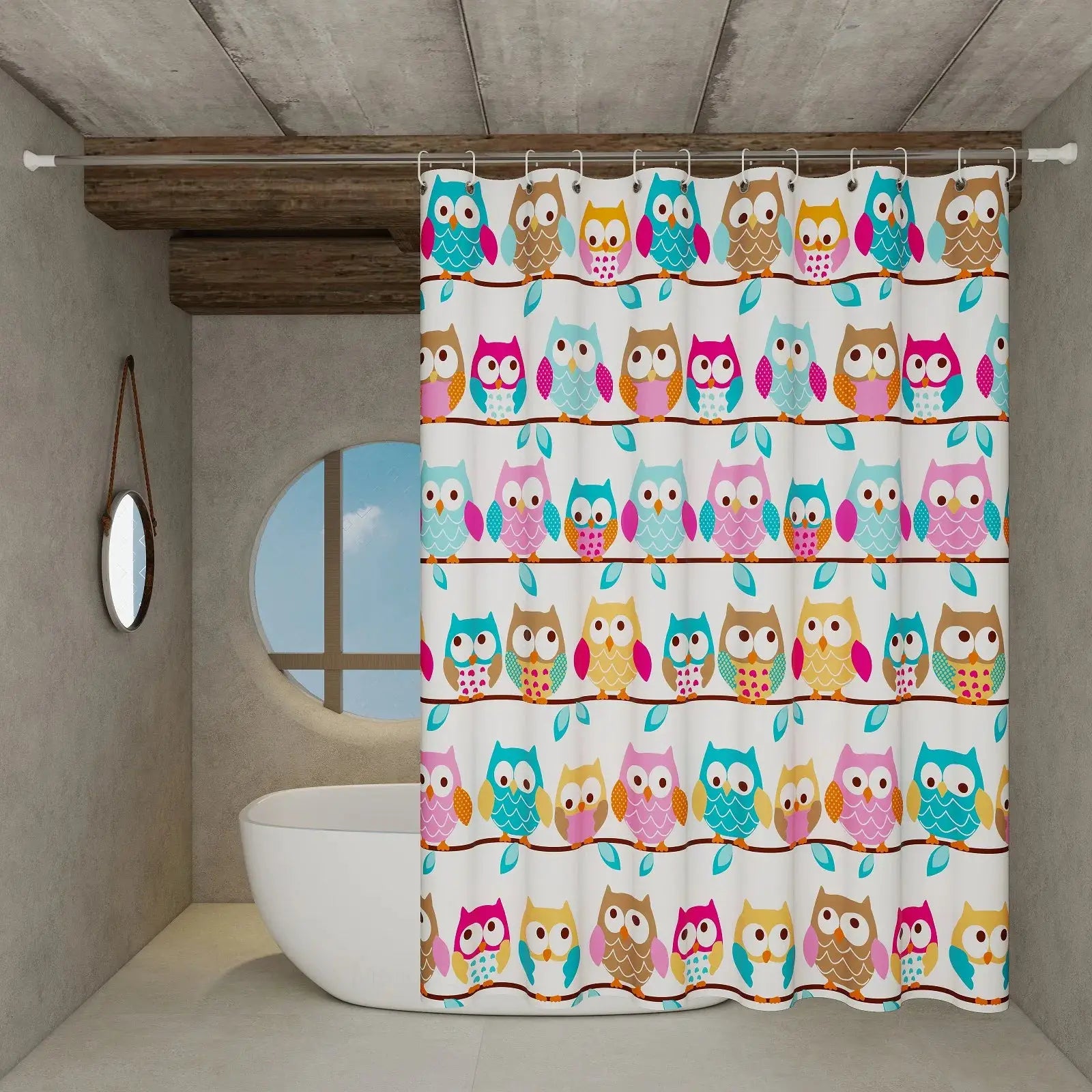 The owl-themed dry-wet separation partition shower curtain has a fresh color and creates a childlike bathroom atmosphere from PriceLows™