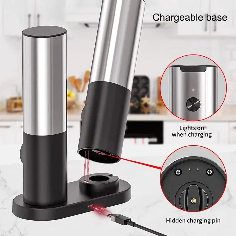 Electric Salt And Pepper Grinder Set | Charging Base | LED Light | Two Pack