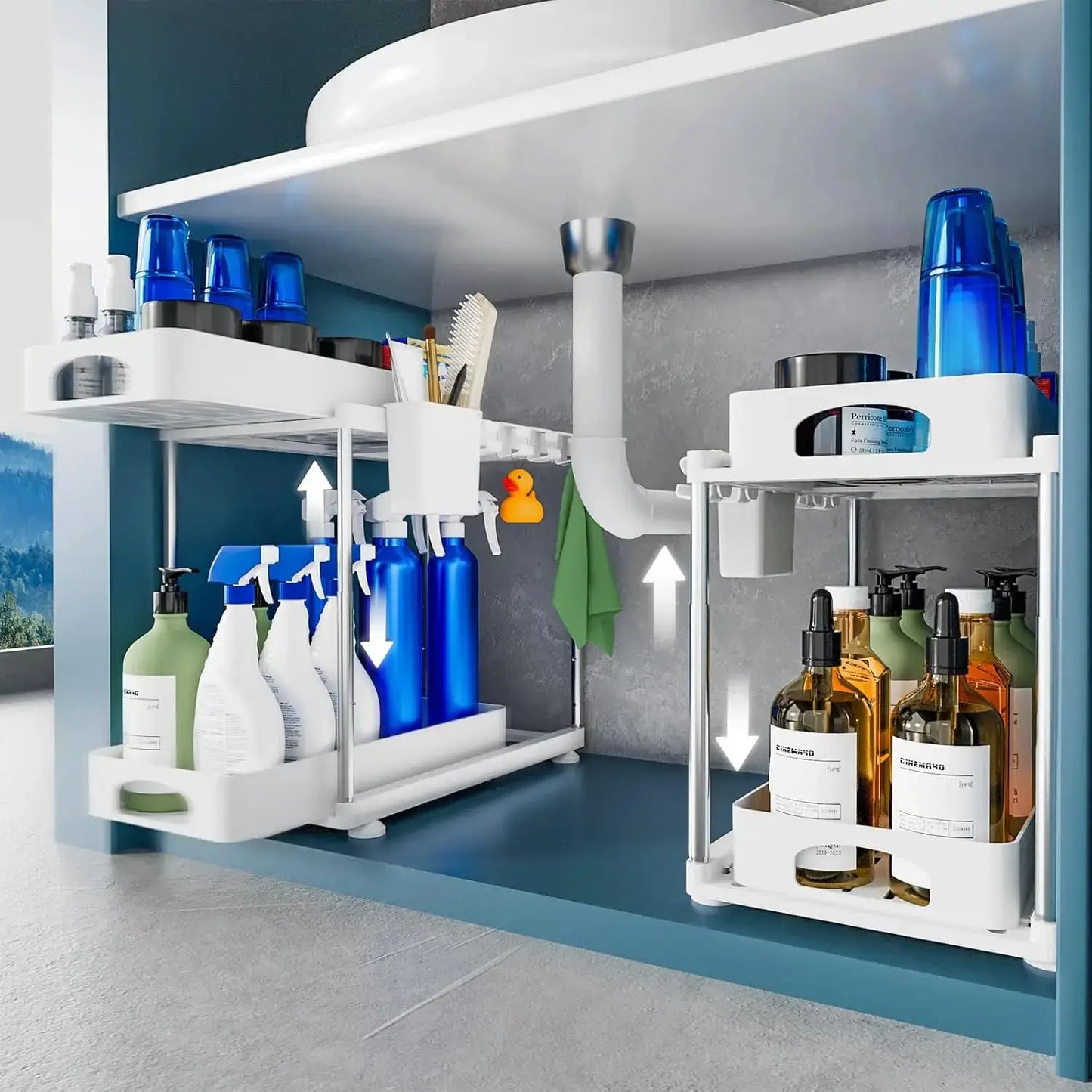 2 Pack Under Sink Organizers and Storage, Double Sliding Kitchen Cabinet Organizer, Adjustable Countertop Organizer from PriceLows™