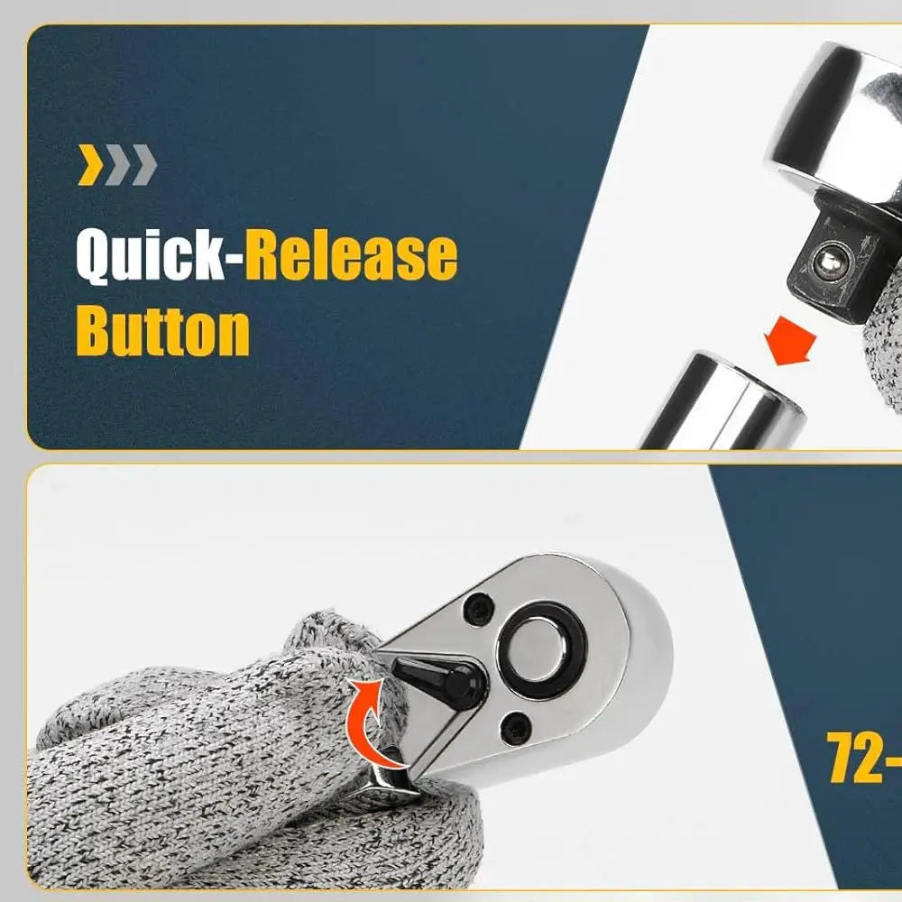 Flex Head Ratchet Set 1/4" 3/8" 1/2" Drive 180° Adjustable Swivel Head Ratchet Wrench with Extension Bar 72 Tooth 6 pcs from PriceLows™
