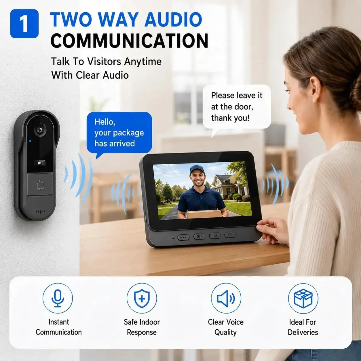Smart Video Doorbell | 4.3 Inch Screen | Night Vision | Waterproof