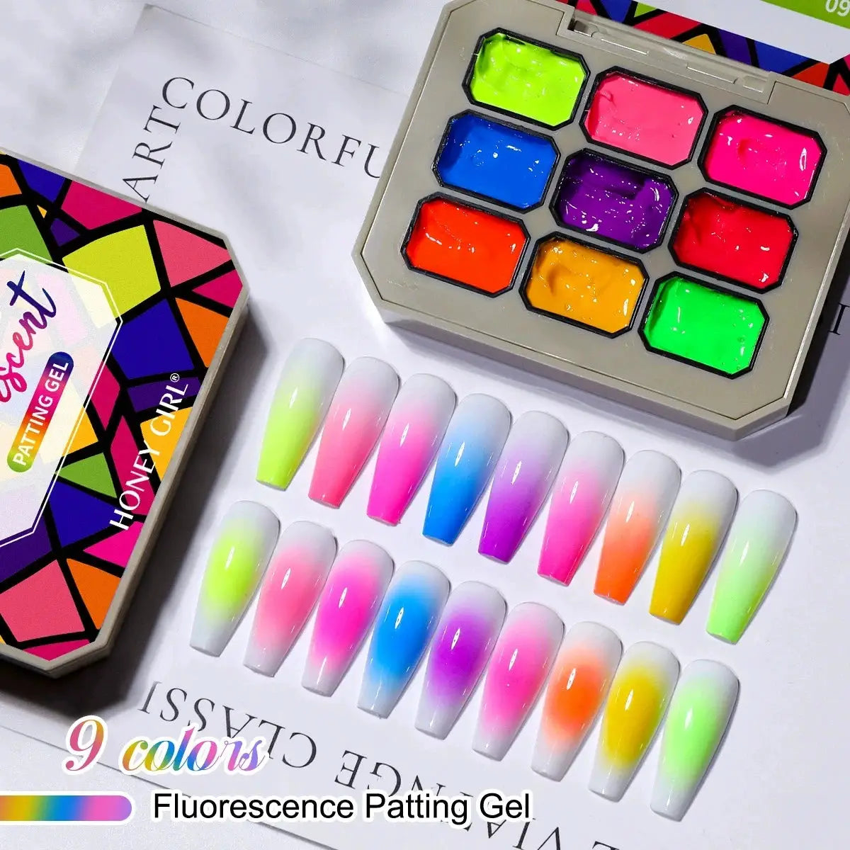 1pc Nine grid fluorescent pat gel transfer gel rainbow bright colors high saturation UV&LED nail polish gel salon DIY Y2K INS from PriceLows™