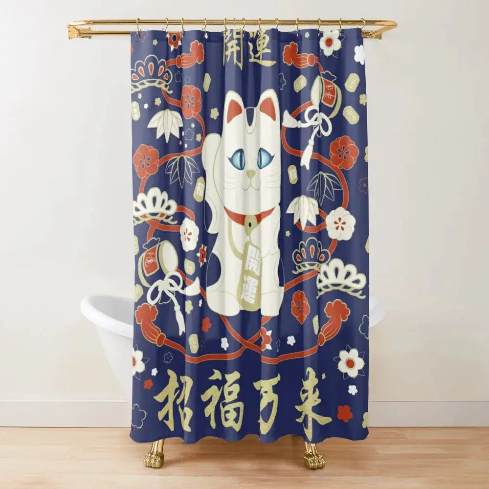 Japan Lucky Fortune Cat Shower Curtain Gold Coin Bathroom Decoration With Hook Polyester Fabric Waterproof Shower Curtain Hooks from PriceLows™