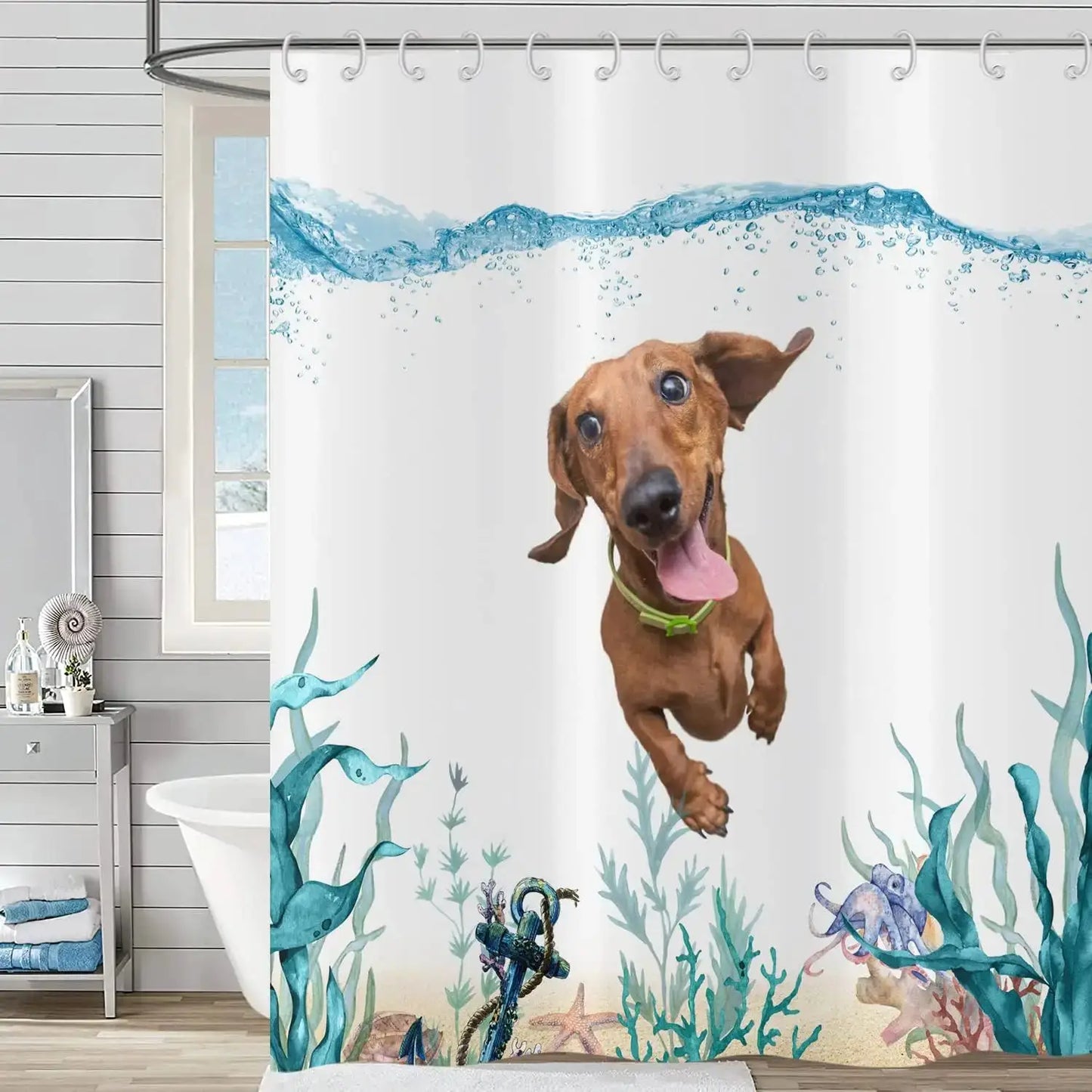 Cute Cat Blue Children Shower Curtain Waterproof Washable Polyester Material Bathroom Decorative Curtain with Hook from PriceLows™