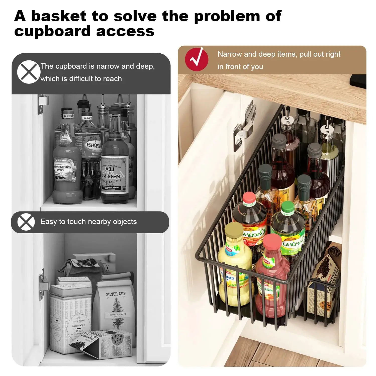 Pull Out Cabinet Organizer, 2 Pack Slide Out Drawers Pantry Shelves Under Sink Clutter Organizer, Storage for Kitchen Bathroom from PriceLows™