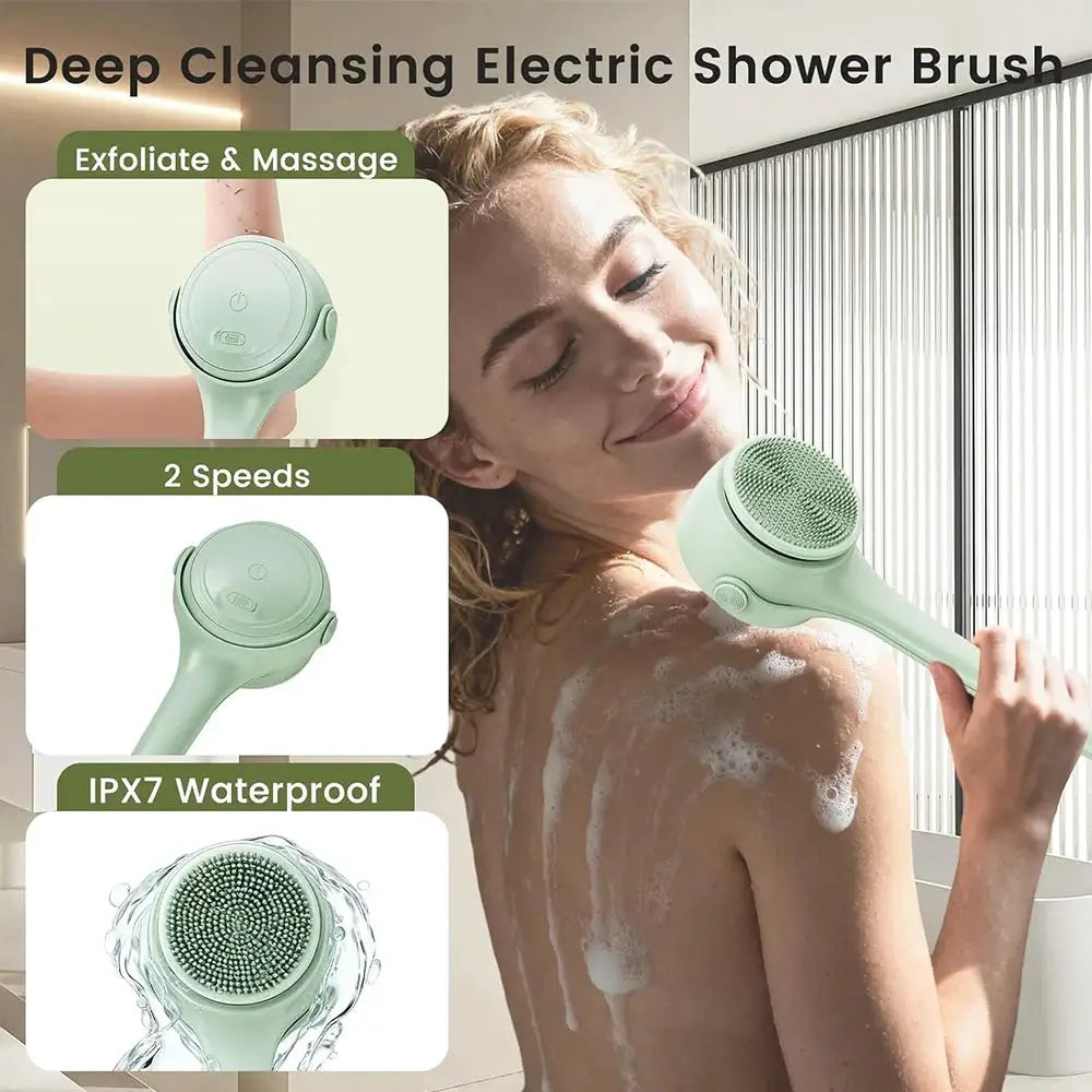 Electric Silicone Bath Brush | 4In1 Back Scrubber | Long Handle