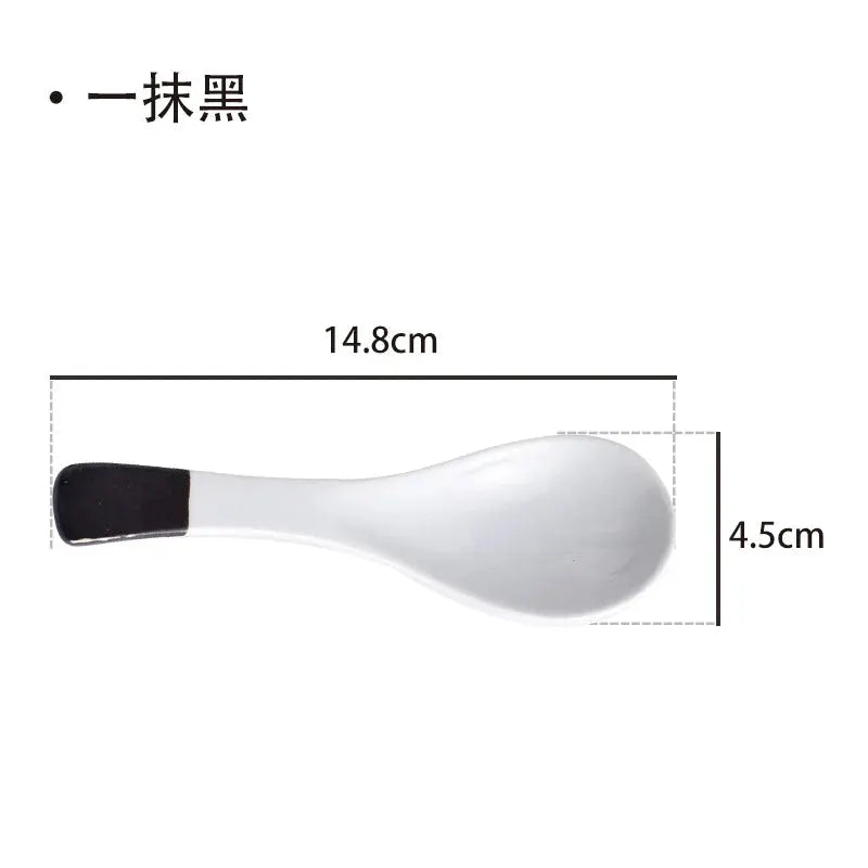 Ceramic Spoon Japanese Retro Bone China Green Black 14.5*4.5cm Rice Scoop Tableware Household Kitchen Supplies Dinnerware from PriceLows™