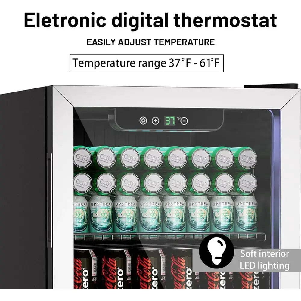 105-Can Capacity Beverage Refrigerator with Glass Door, Digital Temp Display for Soda, Wine, or Ice Bar from PriceLows™
