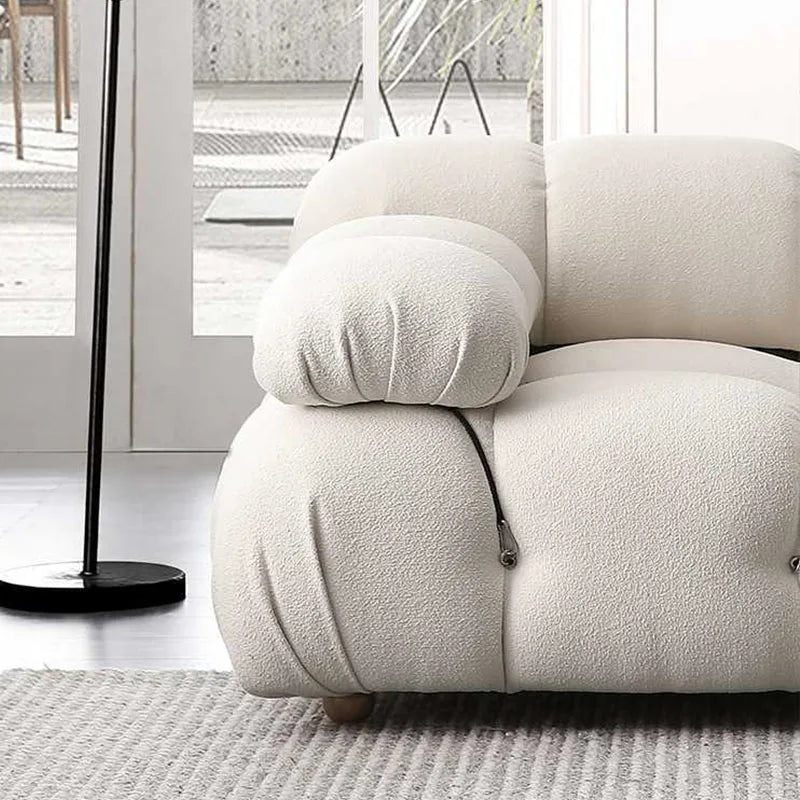 Sectional Sofa | Nordic Design White Fabric | Modular L-Shaped | With Armrests