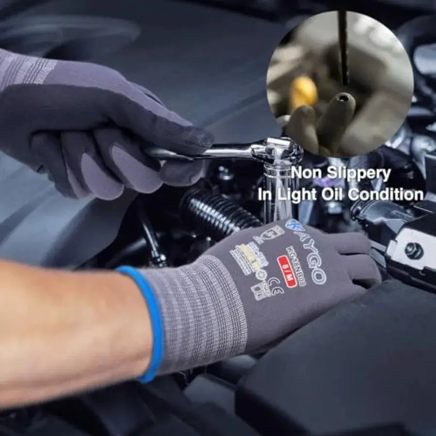 Safety Work Gloves MicroFoam Nitrile Coated, 3 Pairs KG18NB, Seamless Knit Nylon Glove for Men and Women, Ideal for Automotive, from PriceLows™