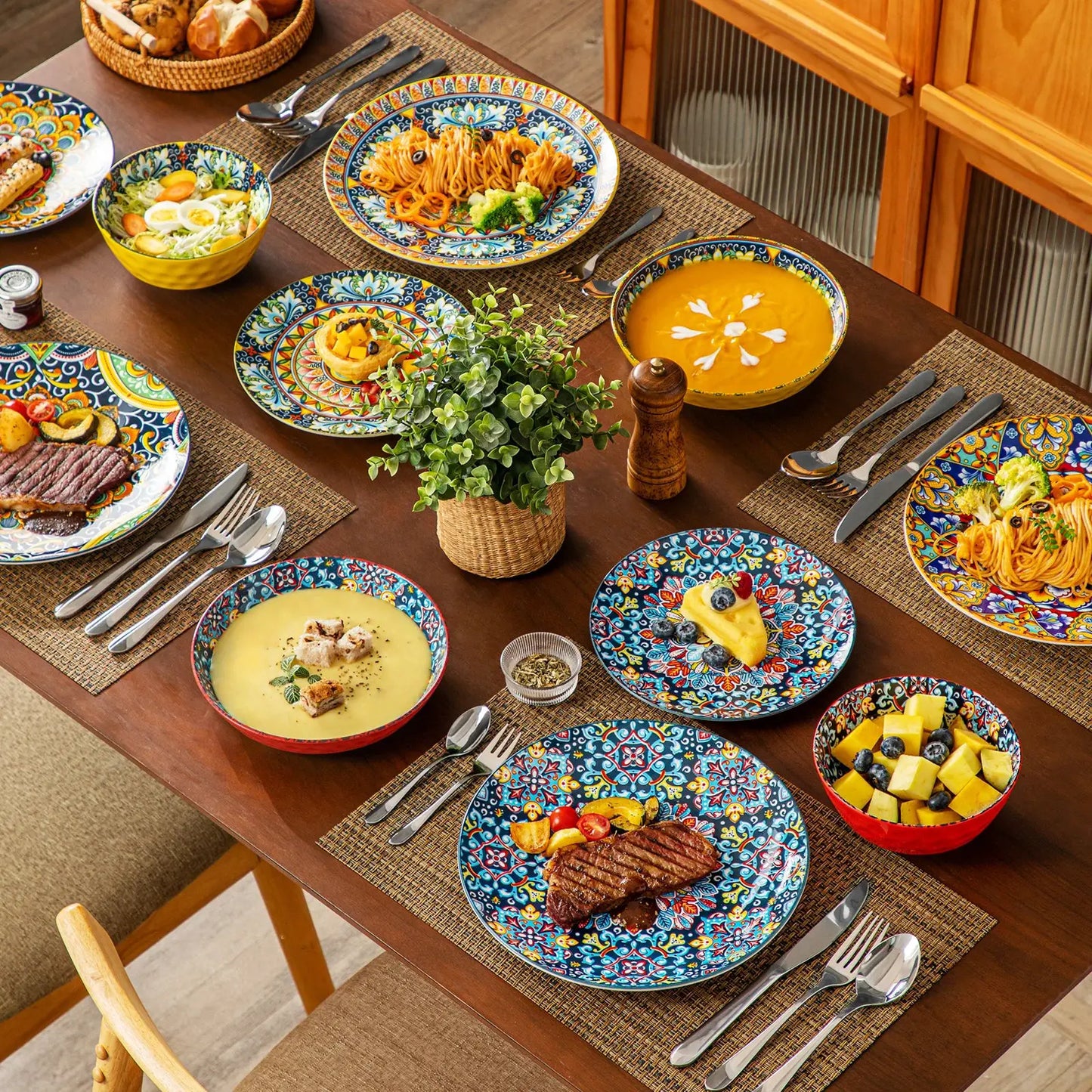 vancasso 12/16/18/24 Piece Ceramic Dinnerware Set Stoneware Bohemian Style with Dinner/Dessert Plate/Cereal/Pasta Bowl For 6 from PriceLows™