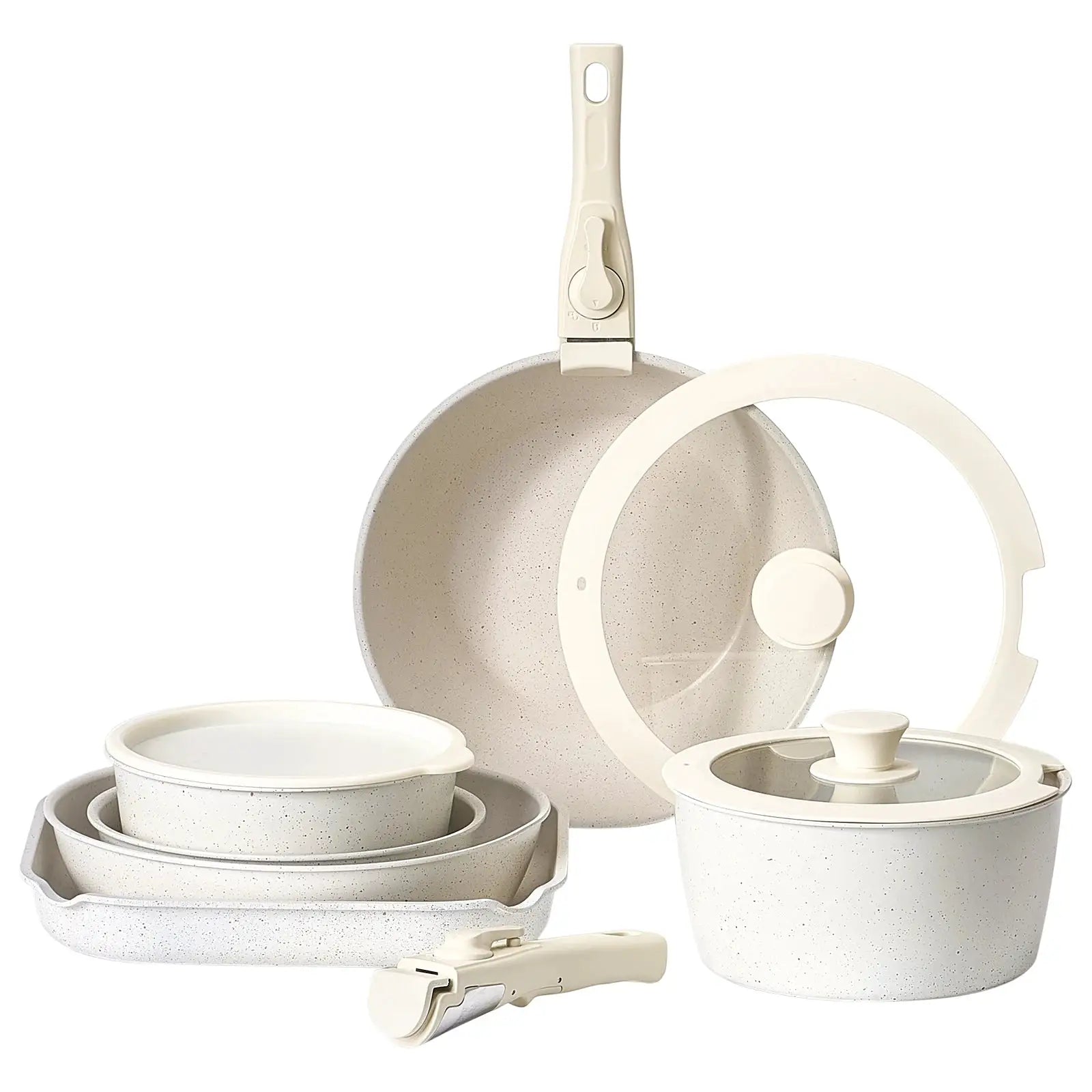 SucceBuy 17 Piece Pots and Pans Set Nonstick Detachable Handle Cookware Kitchen RV Cooking Sets, with Frying, Sauce, Saute Temp from PriceLows™
