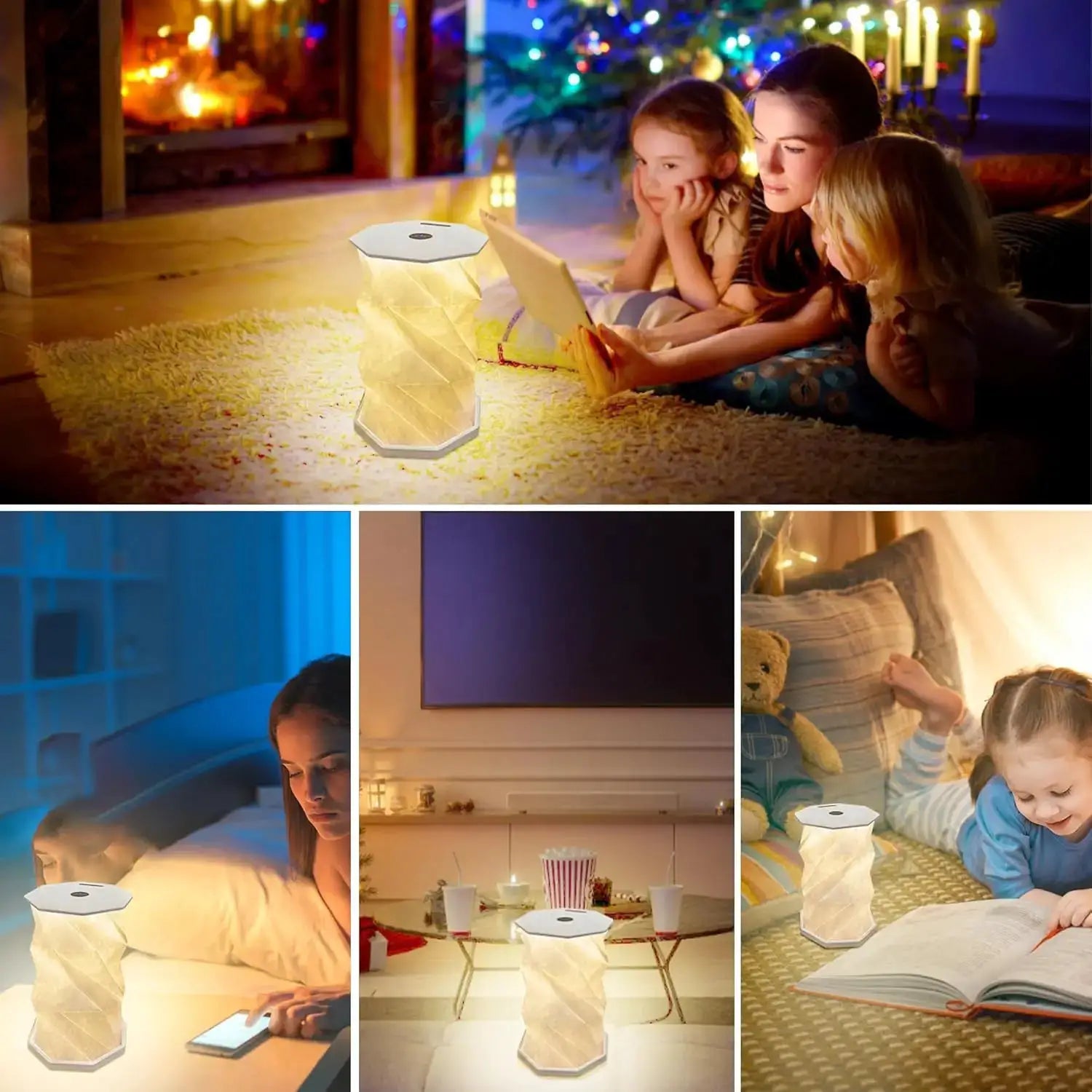 Rotating Foldable Night Light Paper Lantern Portable Atmosphere Light LED Touch Dimmer Bedhead Decoration Gift Table Book Light from PriceLows™