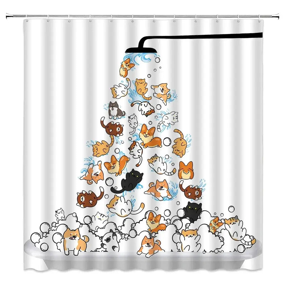 Animal Shower Curtain, Cartoon Cat Dog Bathtub Shower Cute Kids Boys Girls Bathroom Decorative Shower Curtains from PriceLows™