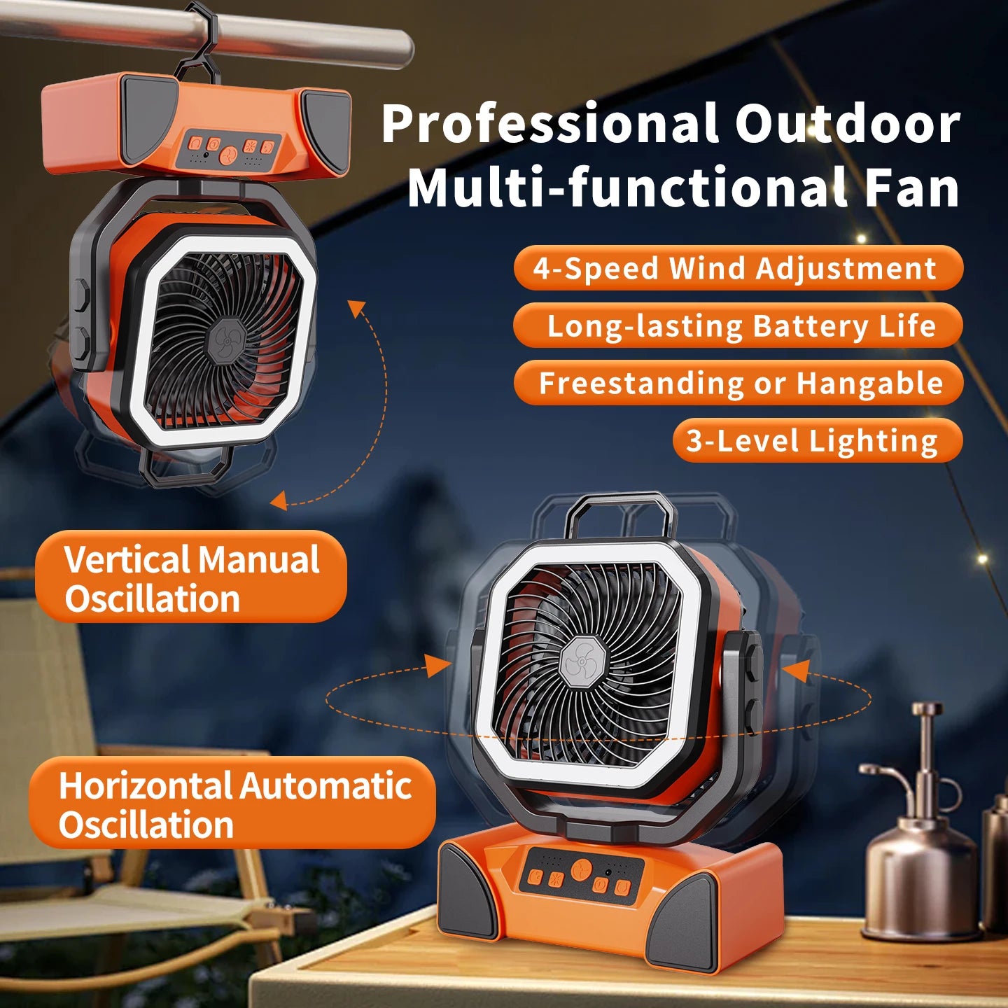 Portable Camping Fan | 50000mAh Battery | Remote Control 4 Speeds | One Size
