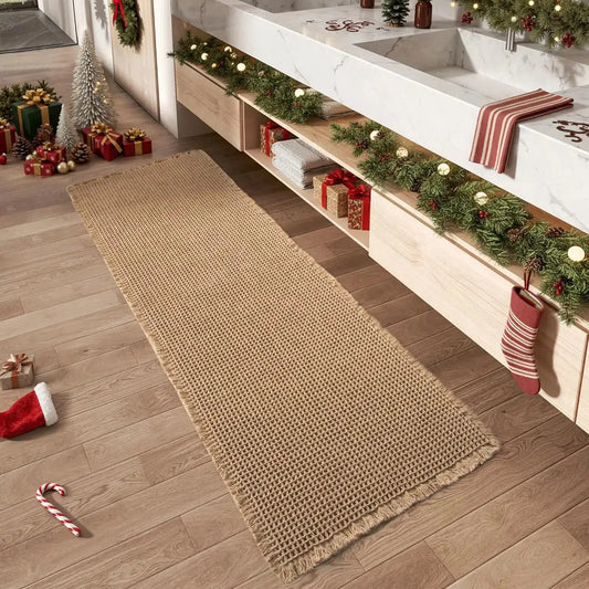 Waffle Bath Mat Set Non Slip Bathroom Rug Super Absorbent Soft Machine Washable Floor Mat with Tassels from PriceLows™