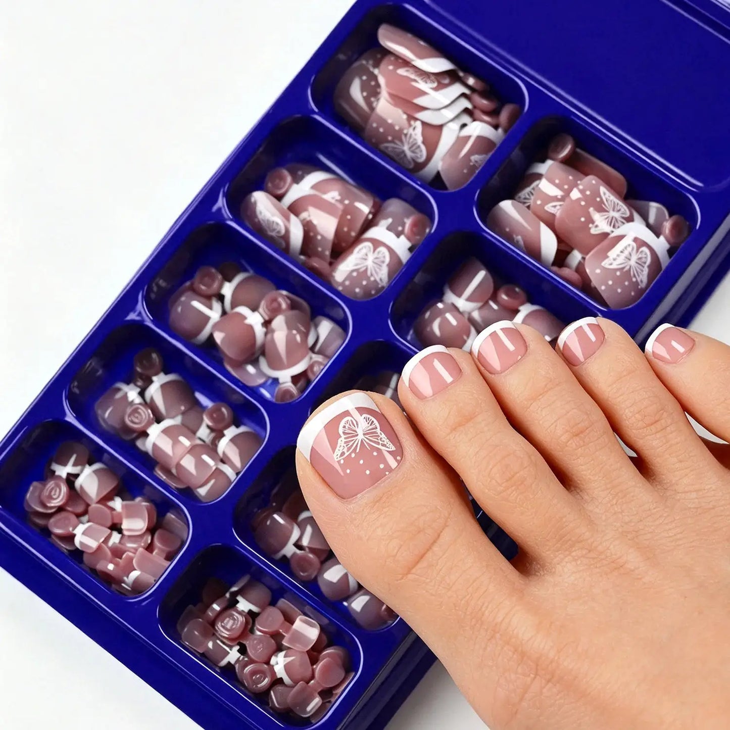 Press On Nails | 120 Piece Set | Nude Pink French Tips | Square Short Length