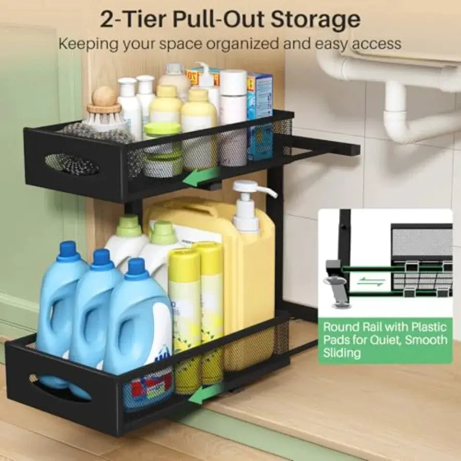 Under Sink Organizer Tier Pull out Cabinet Organizer Baskets with Mesh Sliding Drawers Slide out Sink Storage Shelves for Home from PriceLows™