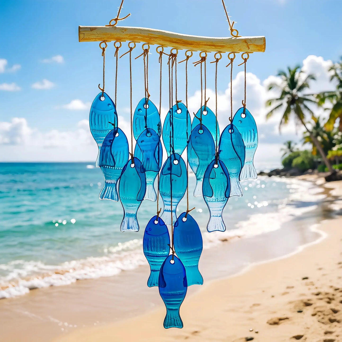 Blue Glass Sea Wind Chime, Handmade Fish-shaped Wind Chime from PriceLows™