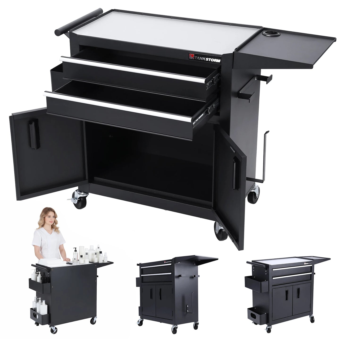 Drawer Rolling Tool Chest with Wheels Lockable & Drawers Storage Cart with Hooks Multi-Functional Hairdressing Beauty Trolley from PriceLows™